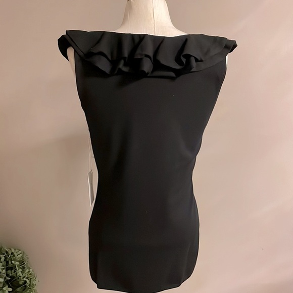 FRAME women’s ruffled deep V neck sleeveless sweater knit top black NEW! Size L - Picture 11 of 11